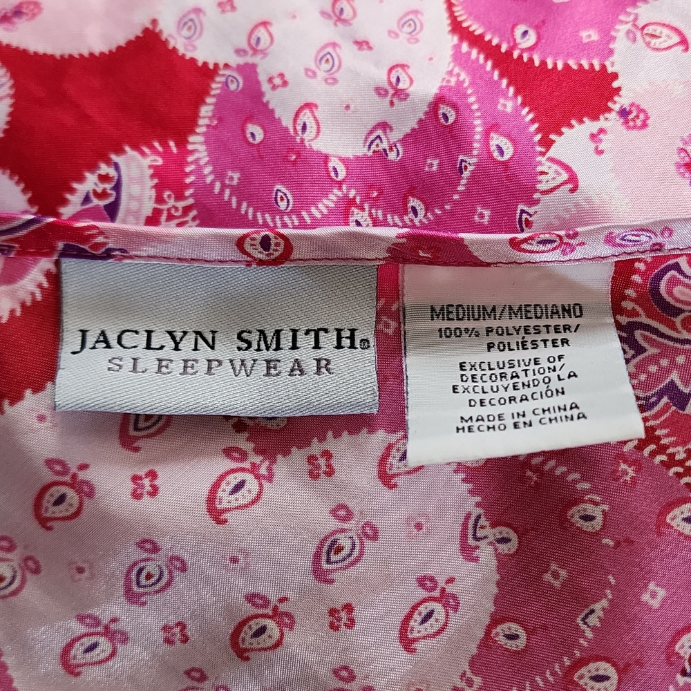 Jaclyn Smith Pink Red Heart Pattern Lace Trim Chemise Size Medium - Picture 6 of 7